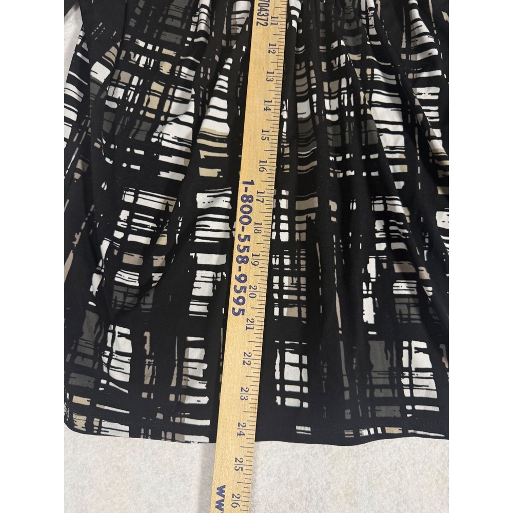 Worthington Stretch Blouse Women's Large Black White Abstract Print Long Sleeve - Picture 3 of 7